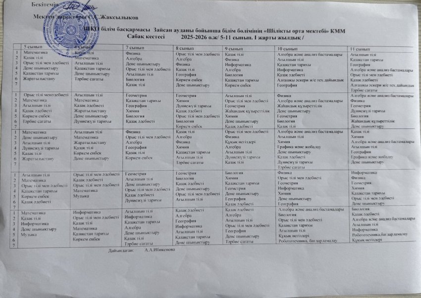 сабақ кестесі